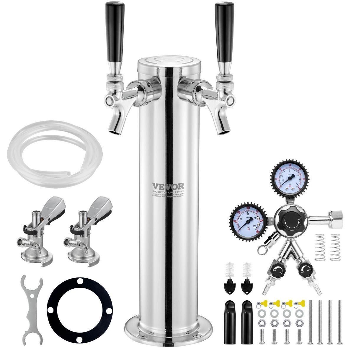 Doppelhahn Kegerator Bierturm Edelstahl mit Zubehör & Druckregler