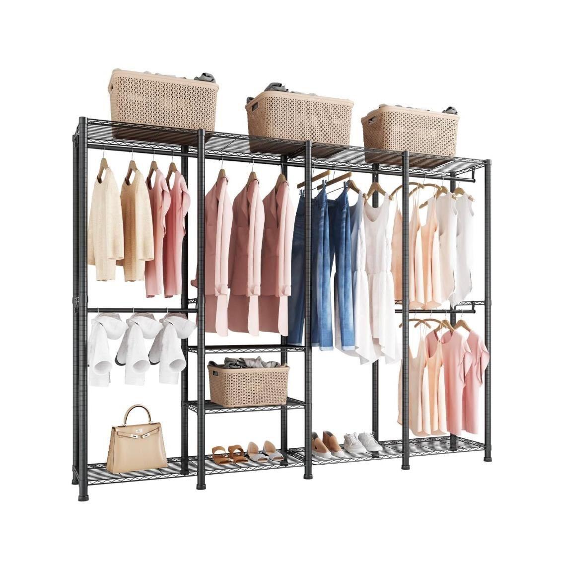 Offener Kleiderschrank XXL mit 10 Regalen & 4 Kleiderstangen extrem belastbar