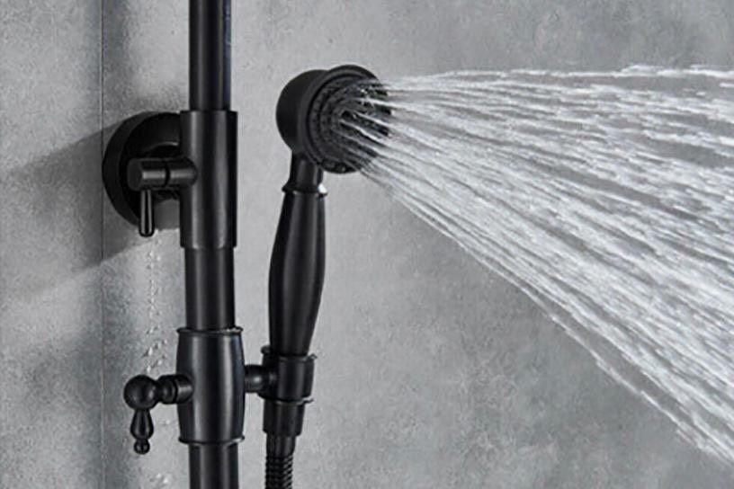 Duschsystem Retro Schwarz Regendusche Set mit Handbrause Wandmontage