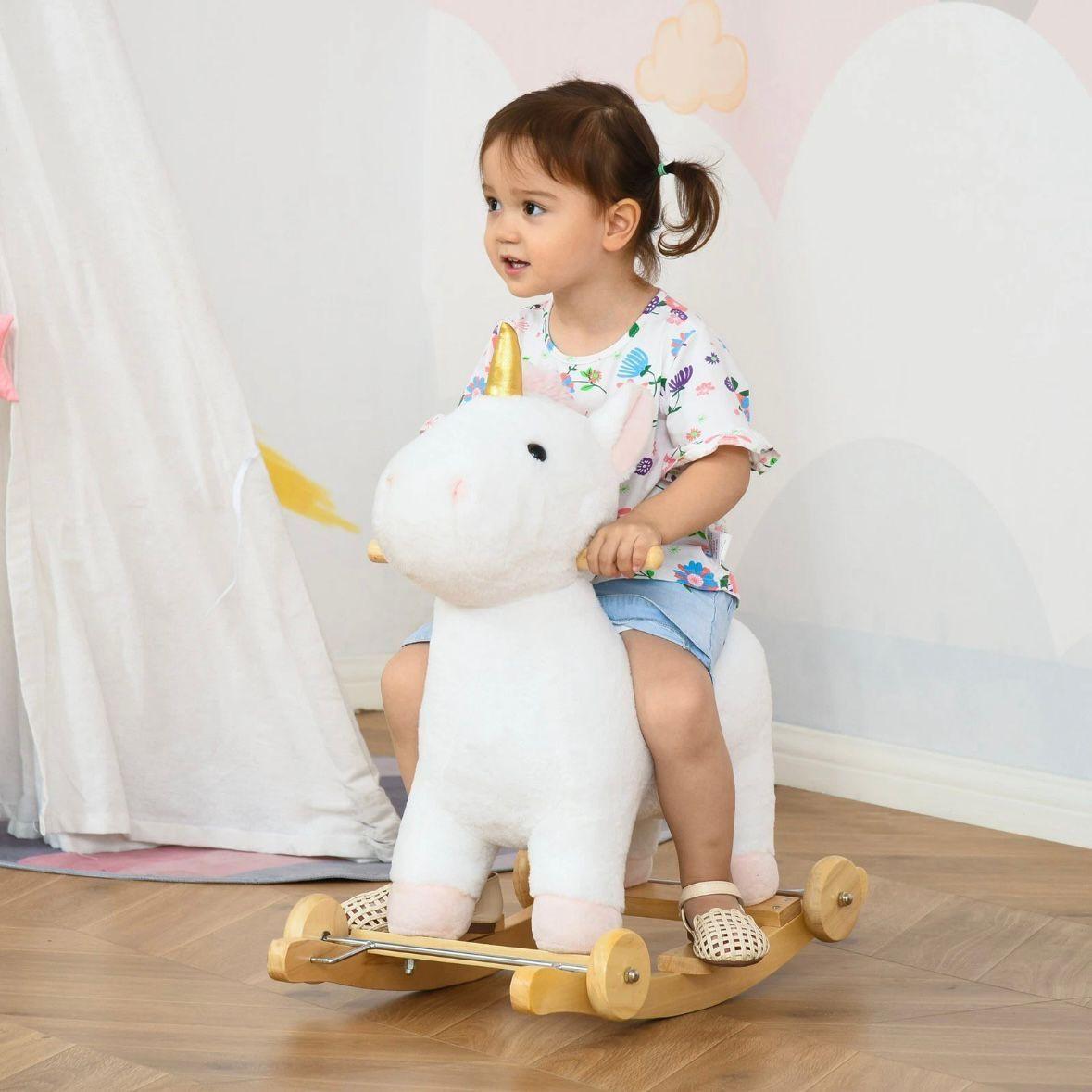 Schaukelpferd Einhorn 2in1 Plüsch mit Rollen & Sound