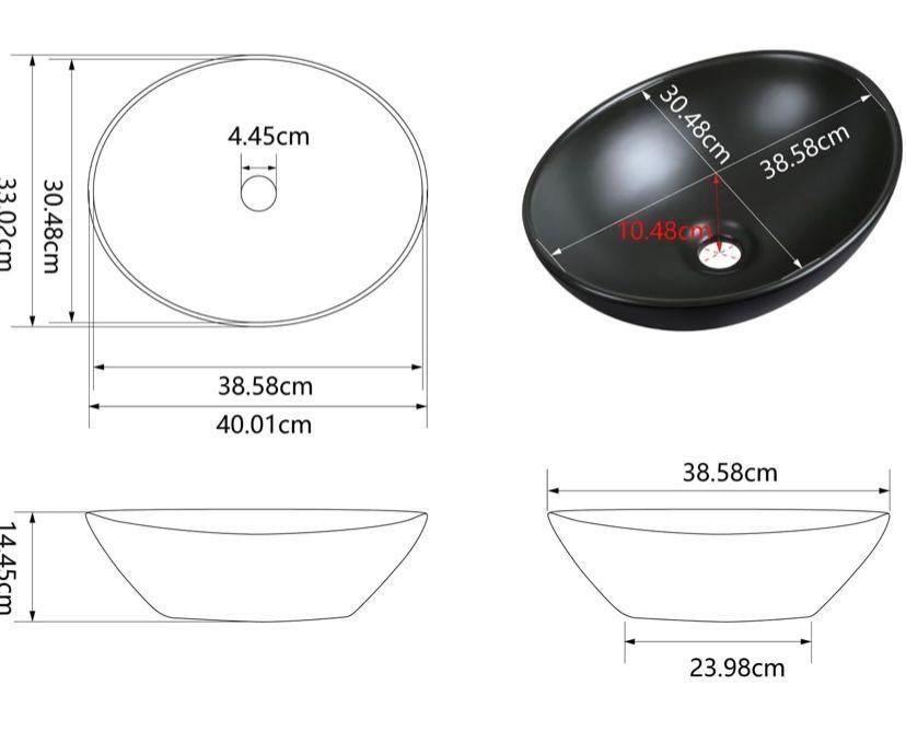 Aufsatzwaschbecken Schwarz Oval 40 × 33 cm Keramik