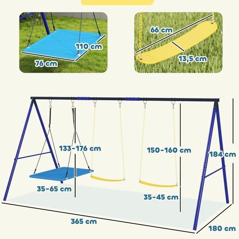 Schaukelgestell mit 3 Schaukeln Gürtelschaukeln & Plattformschaukel