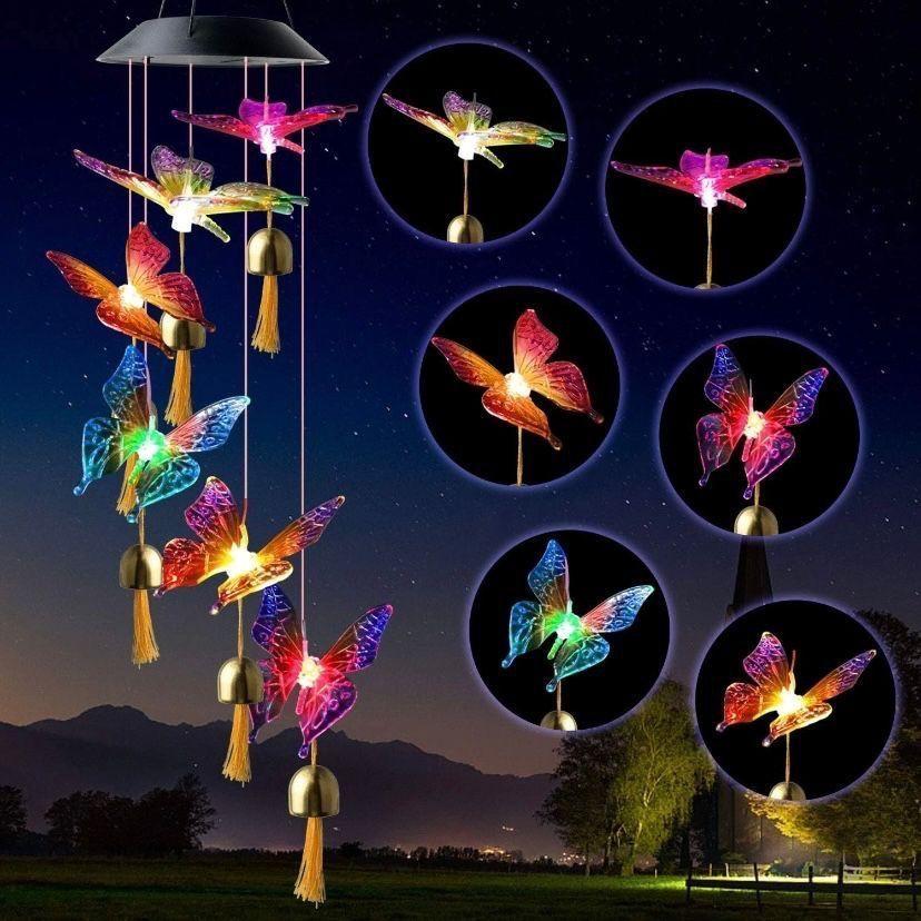 Solar Windspiel Schmetterlinge LED Garten Windspiel mit Glöckchen