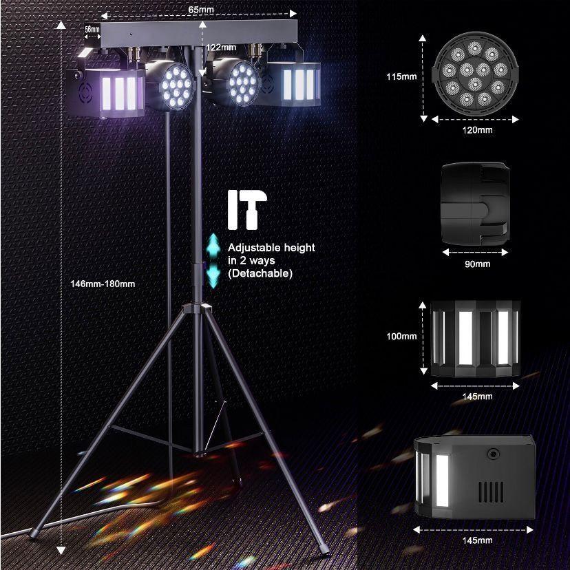 LED Bühnenlicht Set mit Stativ 2×PAR + 2×Derby RGBW