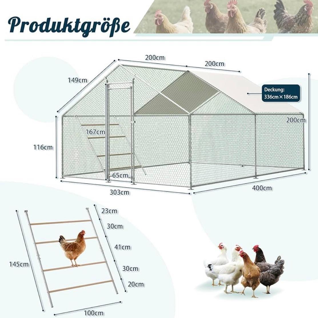 Freilaufgehege 3x4 m Hühner