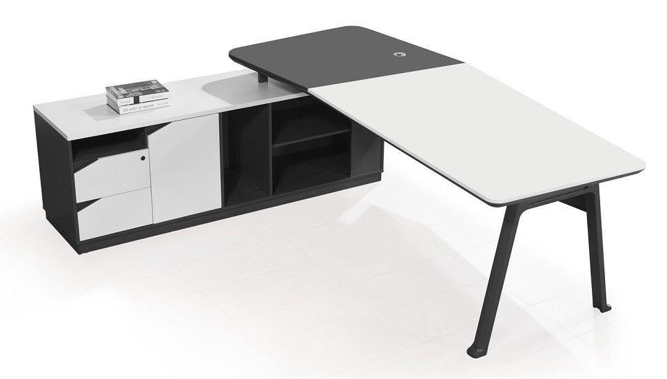 Chef-Schreibtisch 220×180cm Managerschreibtisch Weiß Anthrazit mit Kunstleder