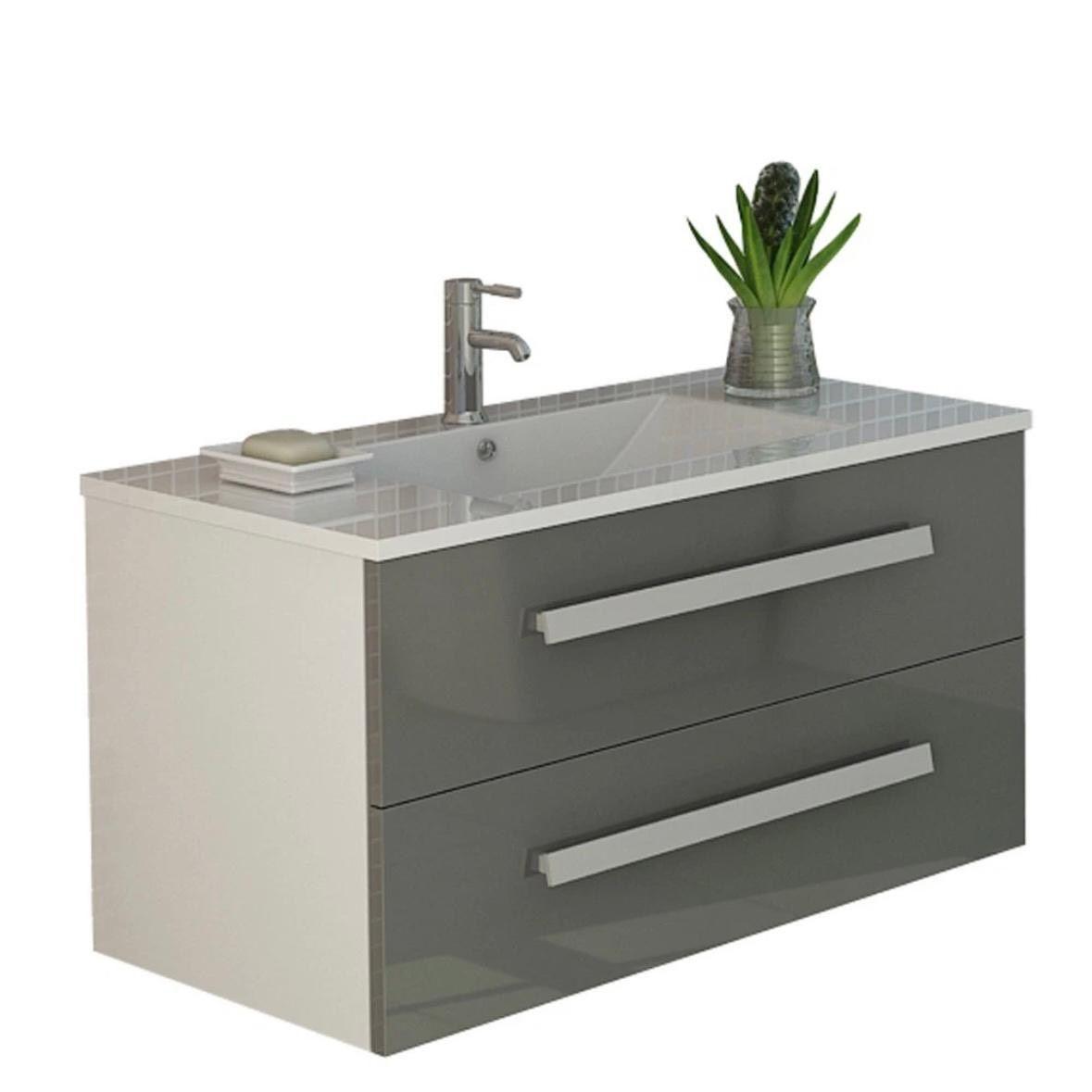 Badset Hochglanz Grau Waschtisch mit Keramik Waschbecken