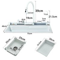 Edelstahl Küchenspüle Weiß mit LED & Wasserfall-Armatur