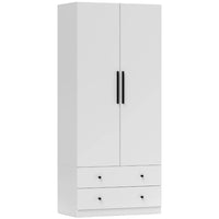 Moderner Kleiderschrank Weiß mit Schubladen & Kleiderstange