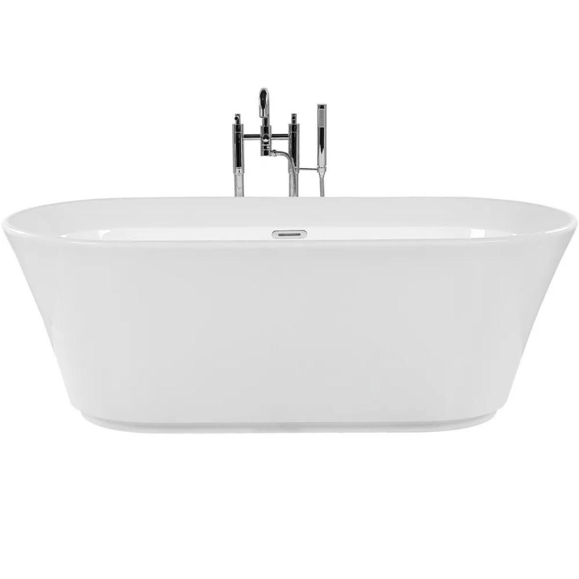 Freistehende Badewanne 170cm Weiß Acryl Oval mit Überlauf 220L