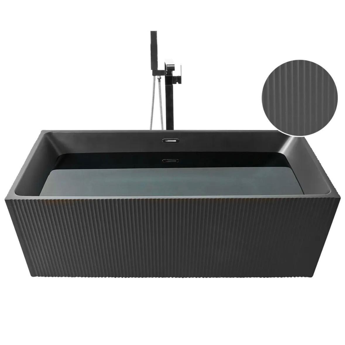 Freistehende Badewanne 170 cm Mattschwarz Acryl Rechteckig 280L