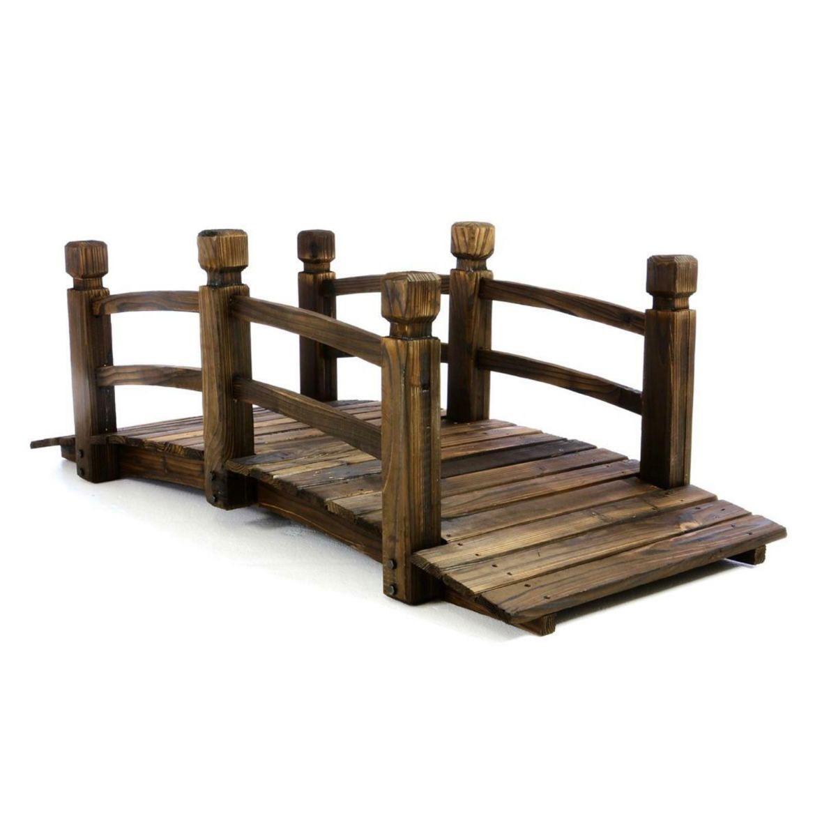 XXL Holzbrücke 150cm Dekobrücke aus massivem Nadelholz mit Handlauf