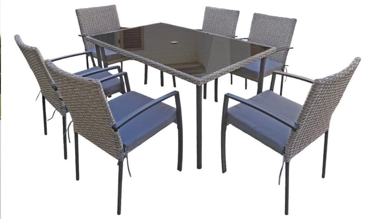Gartenmöbel Essgruppe 6 Personen Polyrattan inkl. Tisch & Kissen