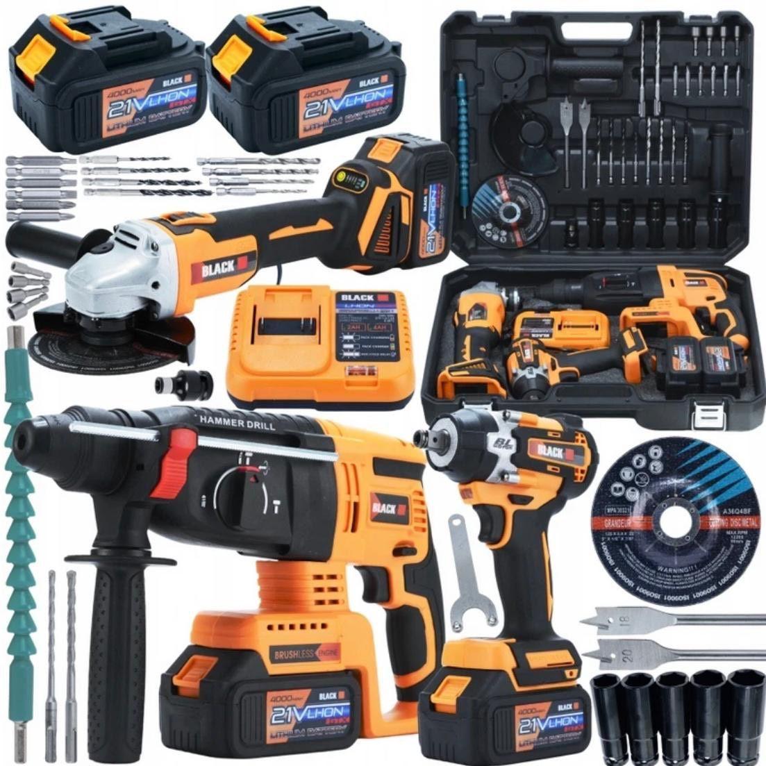 Leistungsstarkes 3in1 Akku-Werkzeugset Schlagbohrhammer Winkelschleifer Schlagschrauber