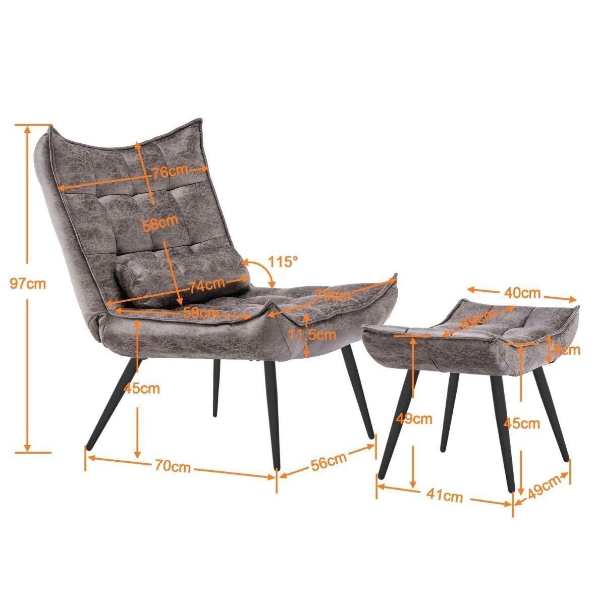 Relaxsessel mit Hocker grau Fernsehsessel Loungesessel Retro