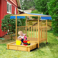 Kinder Sandkasten mit Spielhaus & Sonnendach aus Holz Garten Outdoor