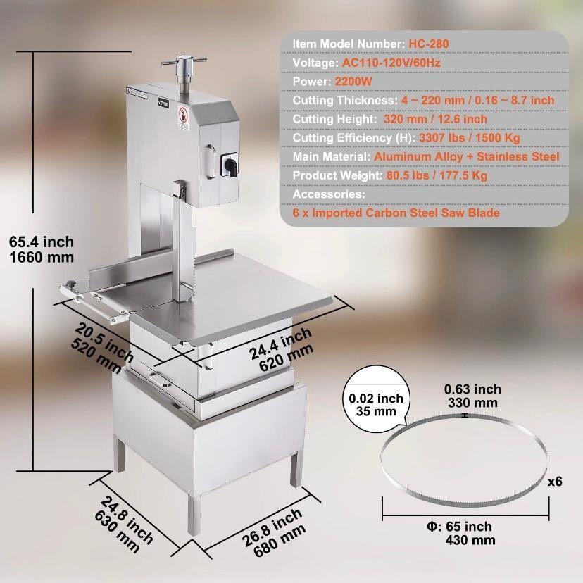 Elektrische Knochensäge 2200W Edelstahl Fleisch- & Knochensäge