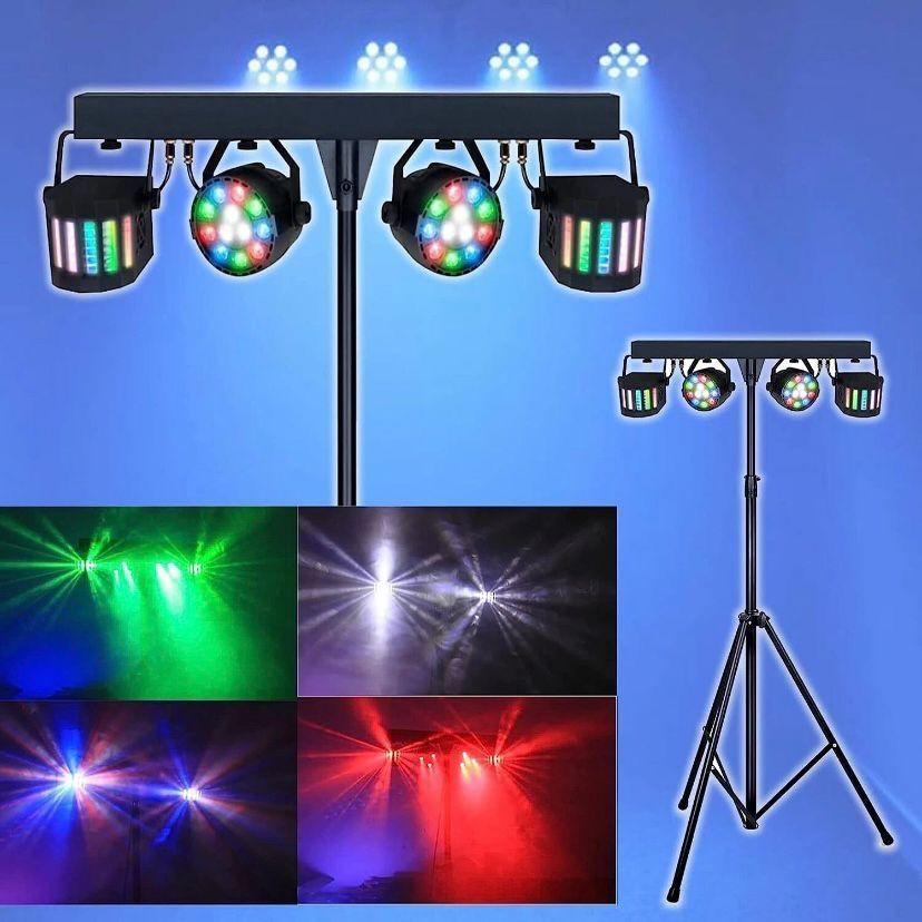 LED Bühnenlicht Set mit Stativ 2×PAR + 2×Derby RGBW