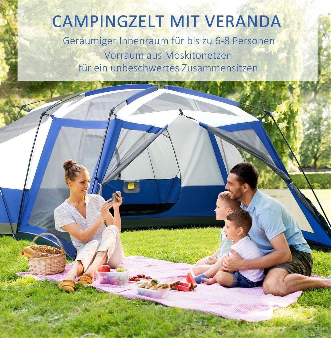 Campingzelt für 6–8 Personen mit Vorzelt