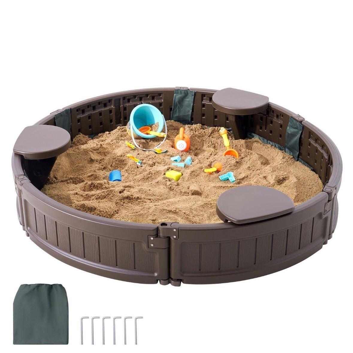 Runder Sandkasten Ø120 cm – Kinder Sandkiste mit Sitzen & Abdeckung