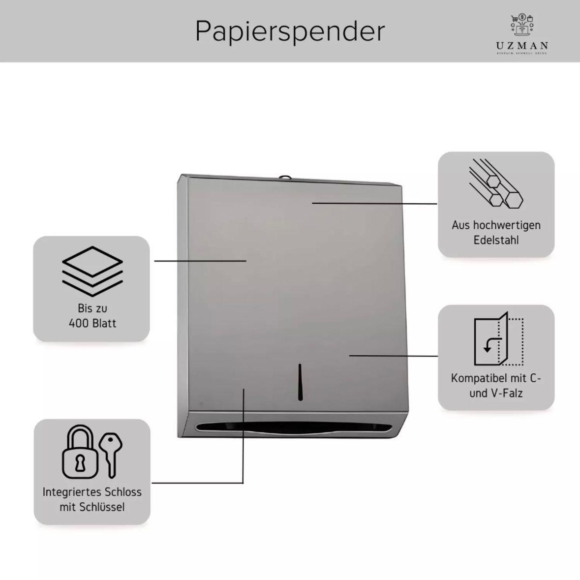 Papierhandtuchspender Edelstahl für 400Blatt abschließbar & hygienisch