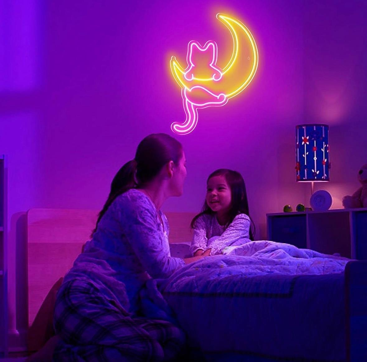 LED Neon Schild Katze mit Halbmond