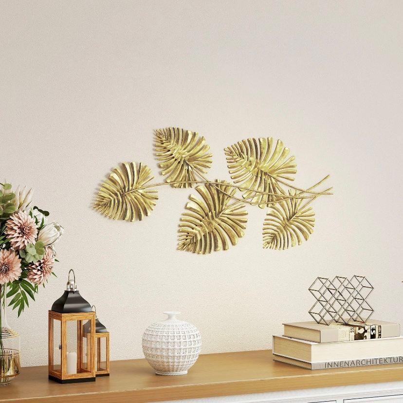 Metall Wandbild Monstera Gold Wanddeko Blätter