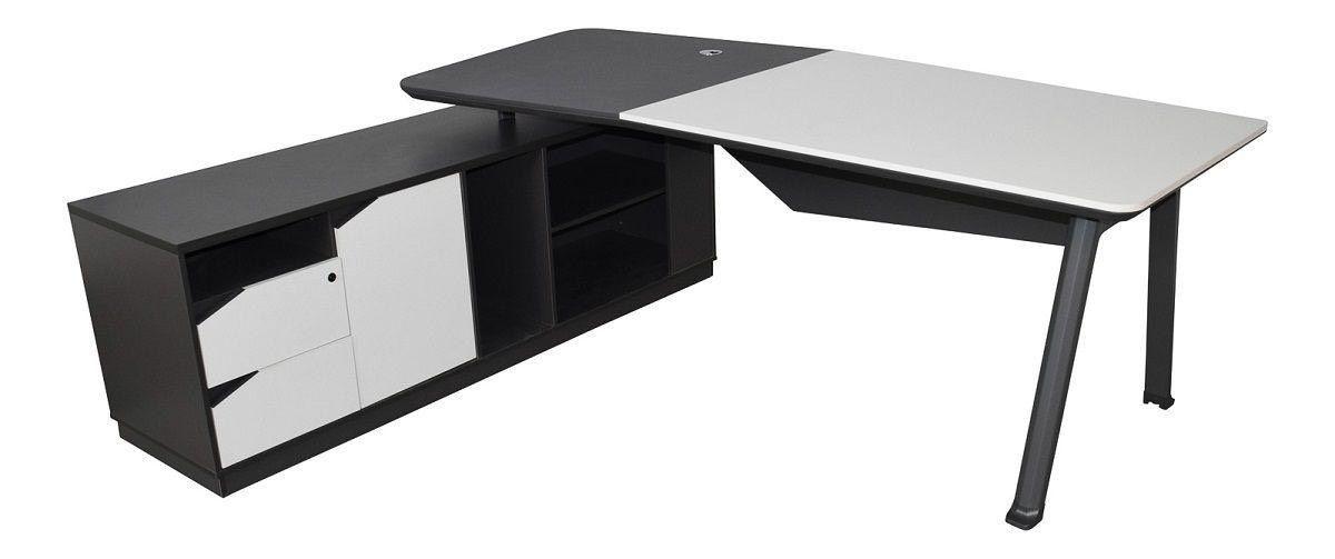 Chef-Schreibtisch 220×180cm Managerschreibtisch Weiß Anthrazit mit Kunstleder