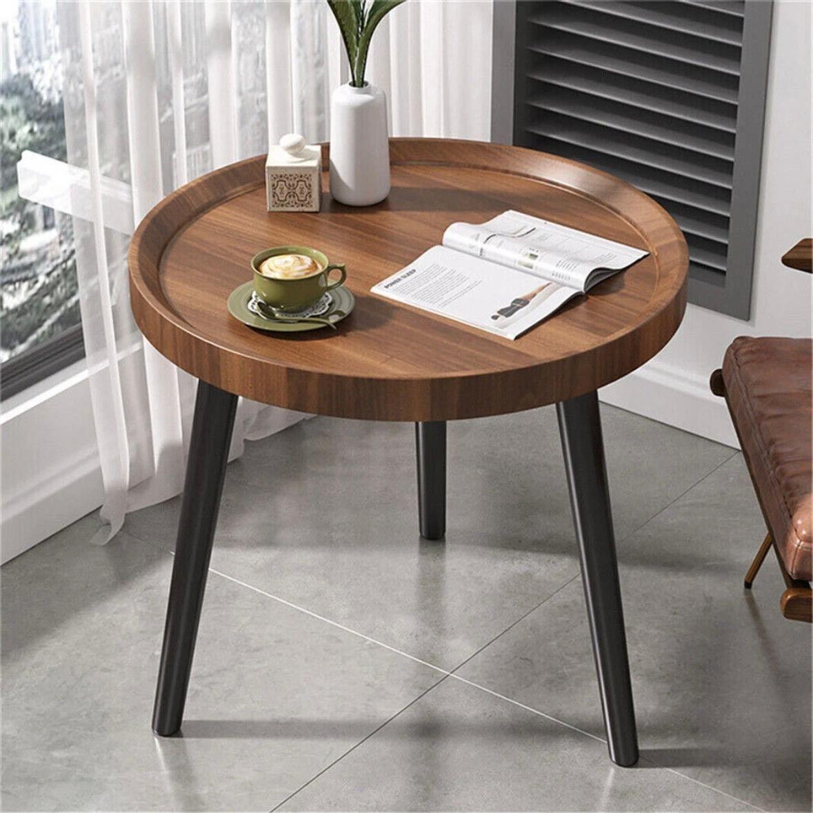 Couchtisch-Set Nussbaumholz 2er Set mit Metallbeinen