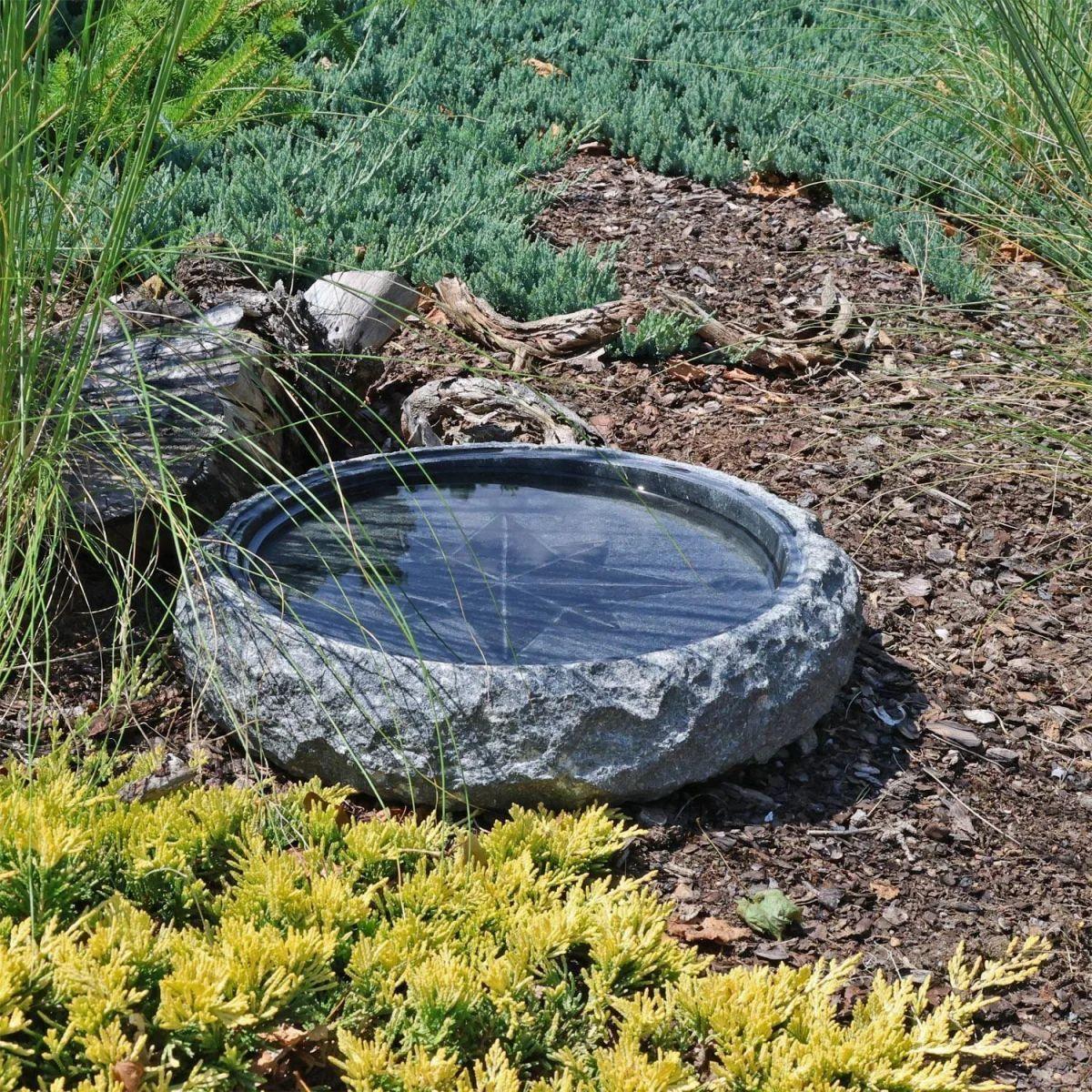 Granit Vogeltränke Windrose Naturstein Vogelbad Garten