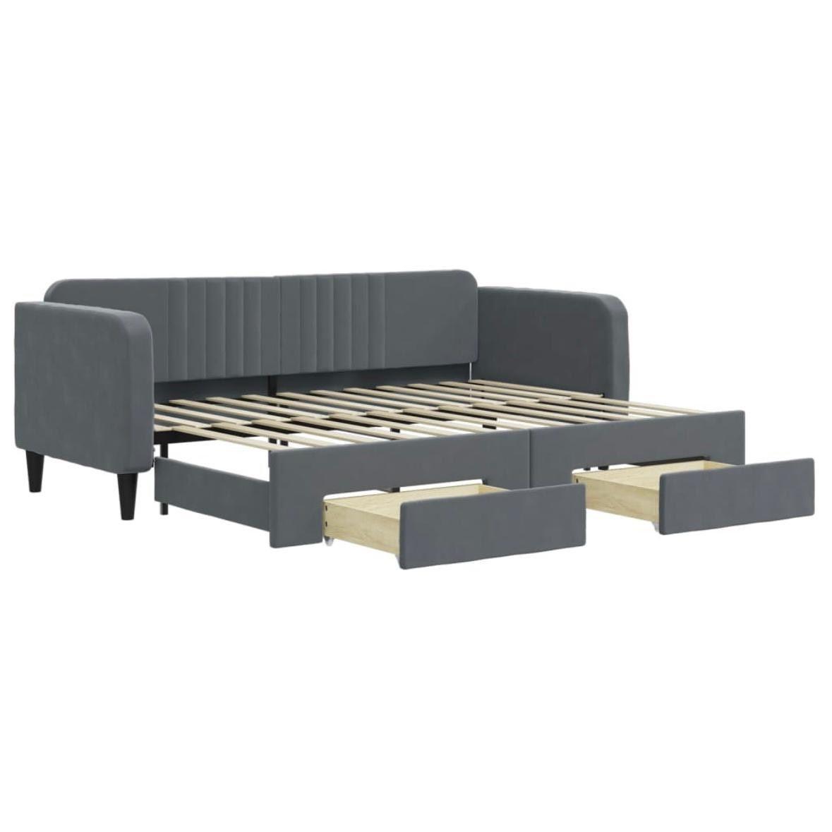 Tagesbett 100×200cm mit Matratze & Bettkasten Samt Dunkelgrau