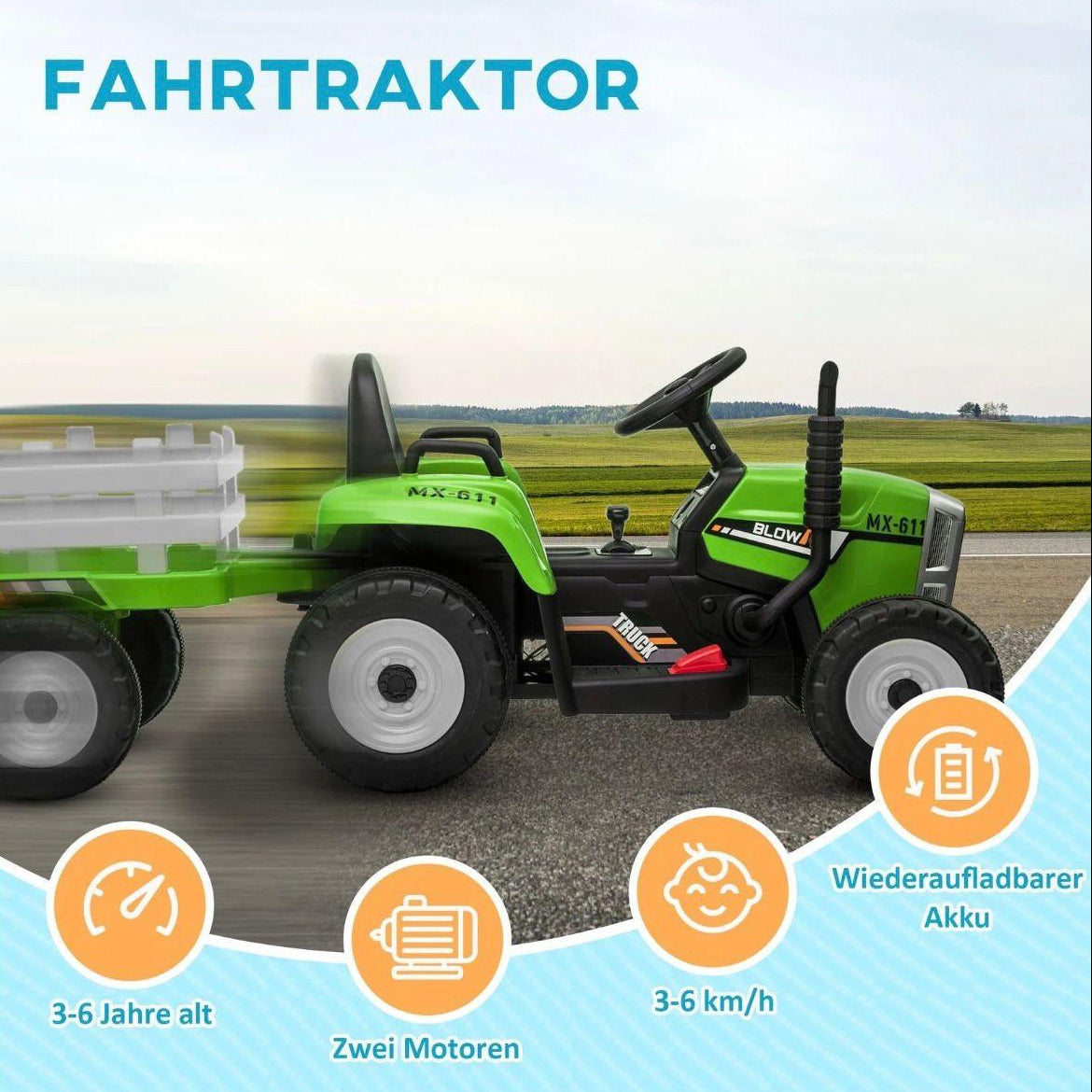 Kinder Elektro Traktor mit Anhänger 12V