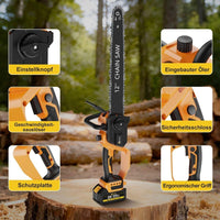 Akku-Kettensäge 12 Zoll 1000W Brushless mit 2 Akkus