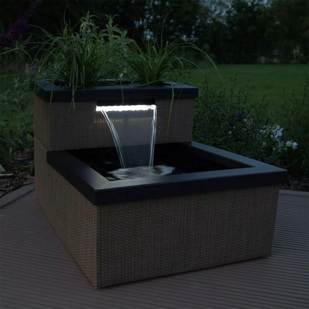 Terrassenteich Miniteich Wasserfall LED Garten Balkon Set