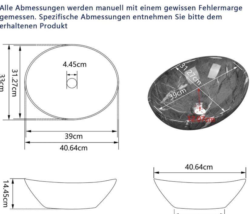 Aufsatzwaschbecken Keramik Grau Streifen Ovales Waschbecken
