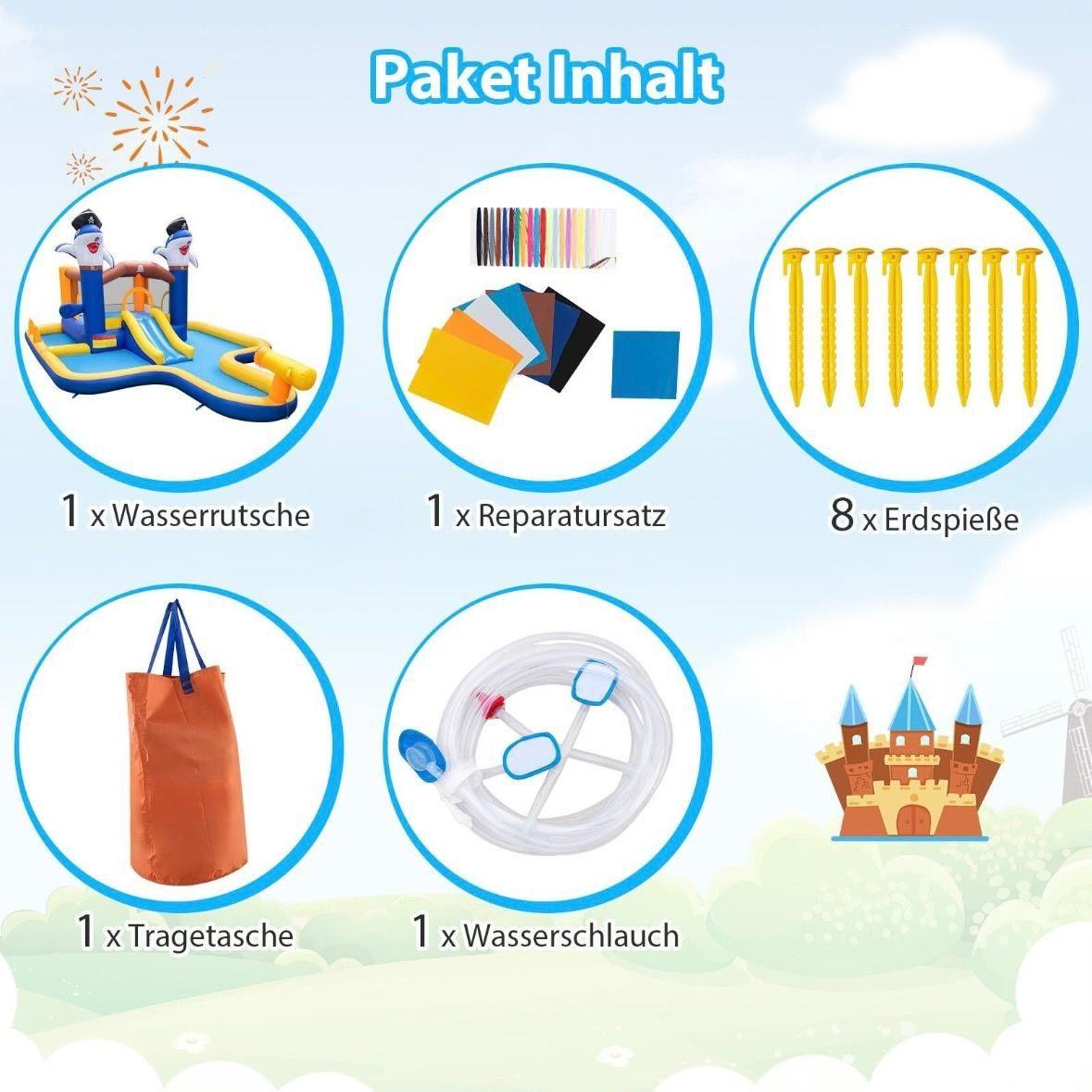 Aufblasbare Hüpfburg mit Wasserrutsche & Pool – Kinder Spielburg Garten