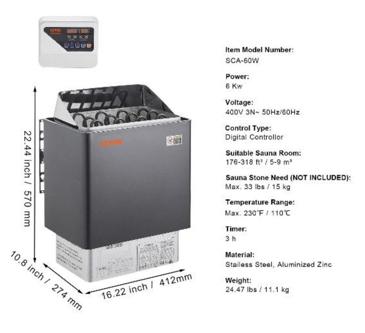 Saunaofen 6kW mit Steuerung