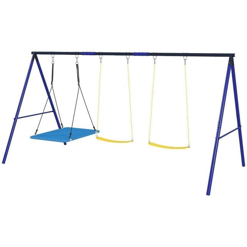 Schaukelgestell mit 3 Schaukeln Gürtelschaukeln & Plattformschaukel
