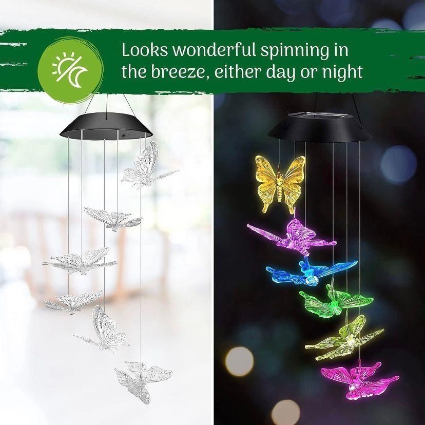 Solar Windspiel Schmetterlinge LED Gartendeko Balkon