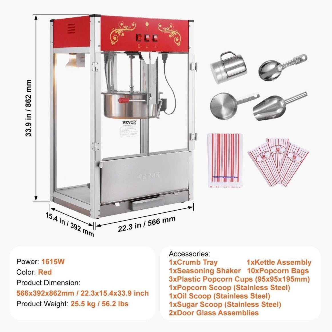 Popcornmaschine im Kino-Design 1615 W Profi Popcorn Maker