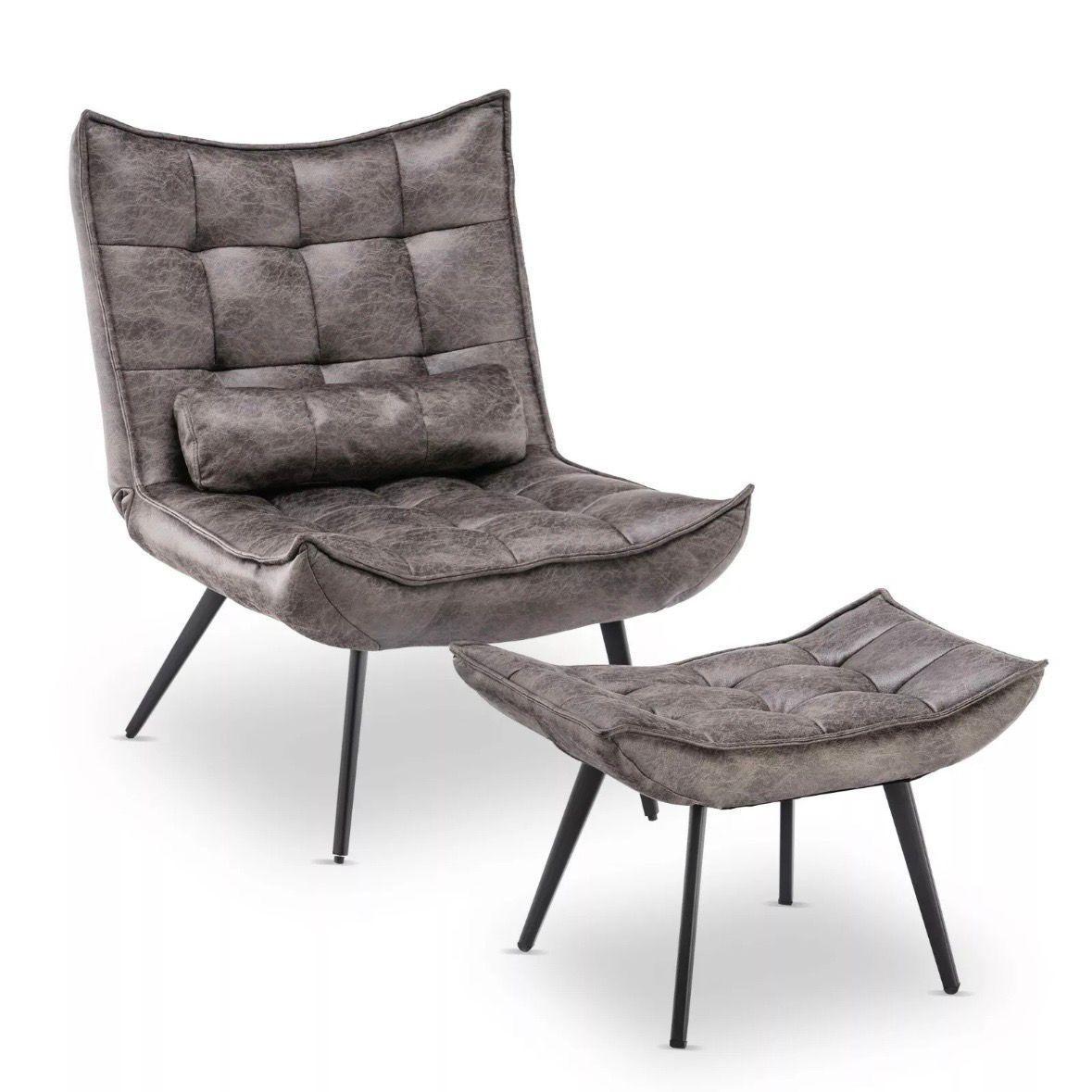 Relaxsessel mit Hocker grau Fernsehsessel Loungesessel Retro