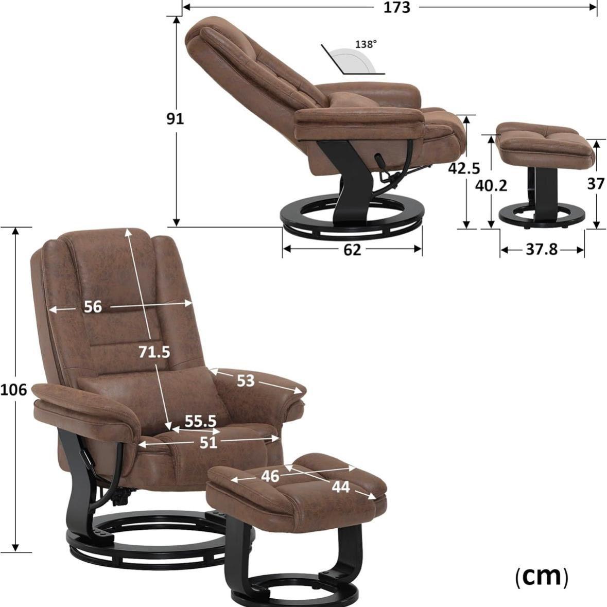 Komfortabler Relaxsessel mit Hocker drehbar & verstellbar