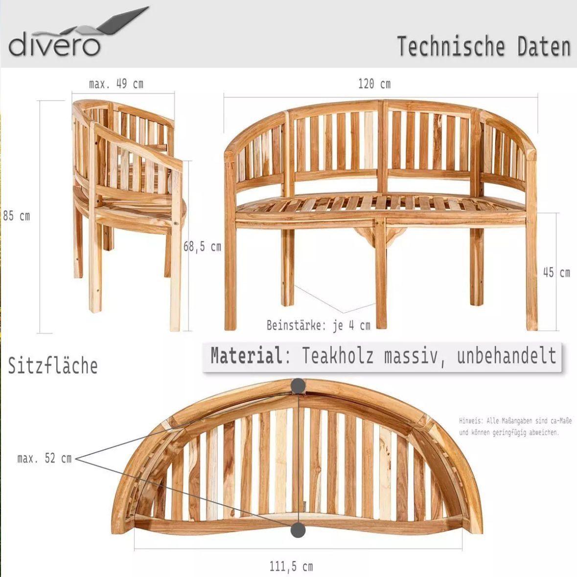 Teak Bananenbank 2 Sitzer Gartenbank Holz