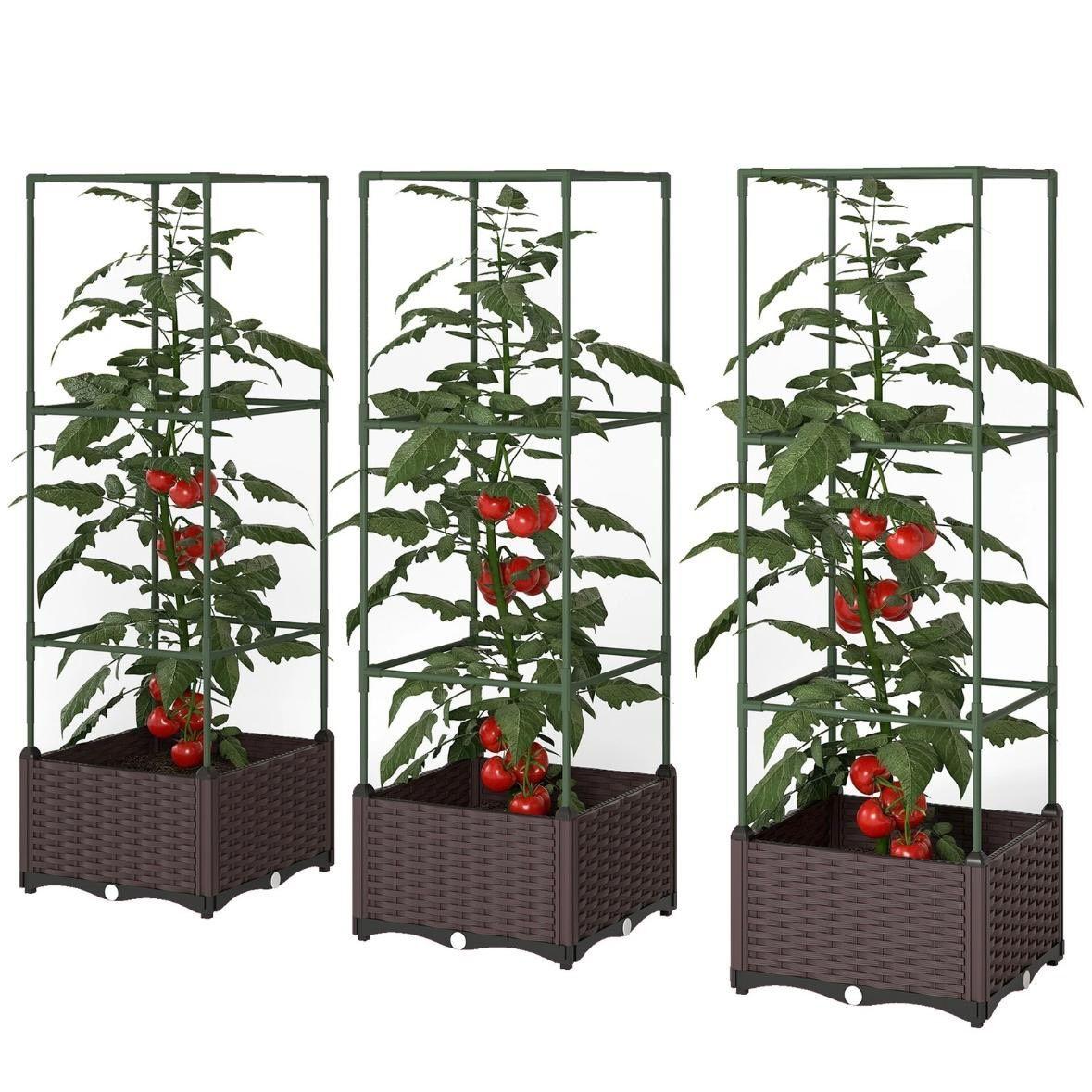 Hochbeet mit Rankgitter 3er Set Pflanzkasten Balkon Garten