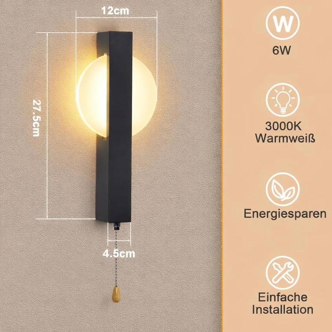 Moderne Wandleuchte mit Zugschalter rundes Design