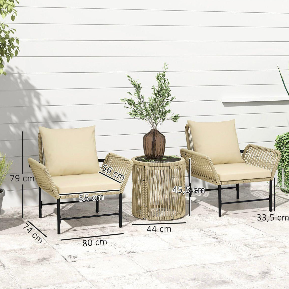 Gartenmöbel Set 3-tlg Balkon Sitzgruppe Rattan