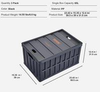 3x Faltbare Aufbewahrungsbox 65L robust & platzsparend