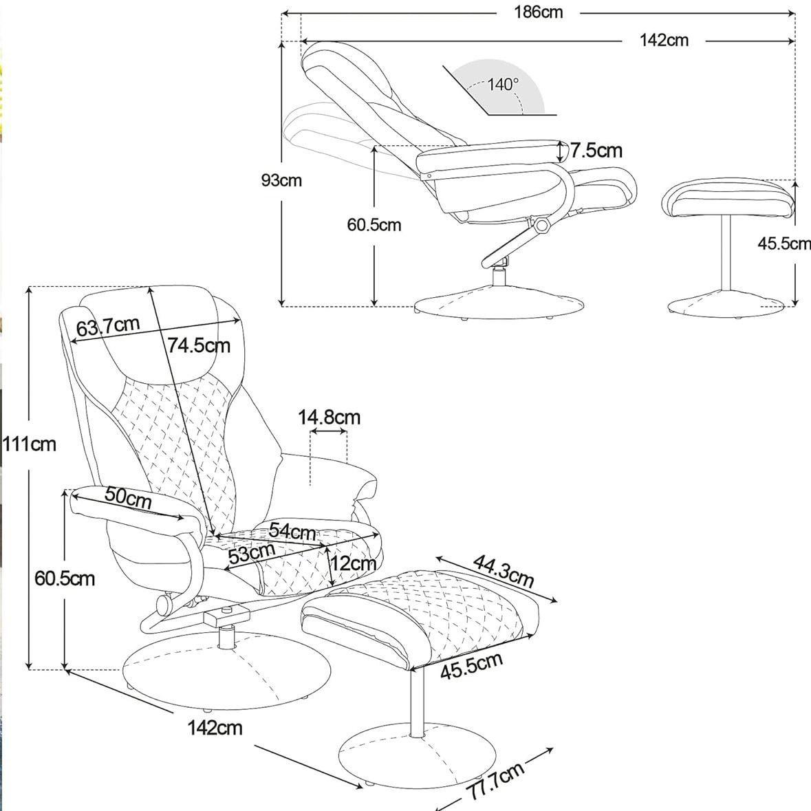 Moderner Relaxsessel mit Hocker drehbar & verstellbar