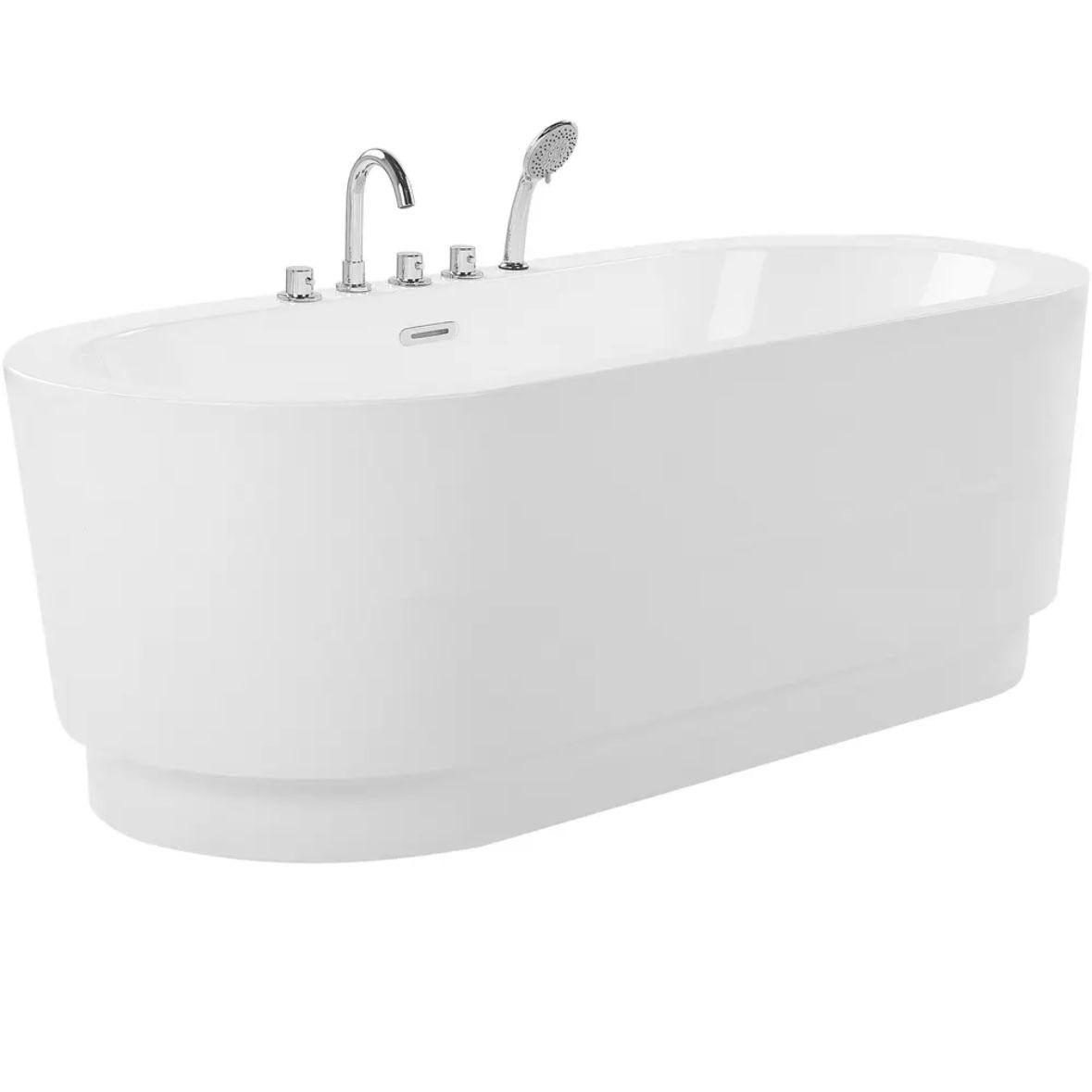 Freistehende Badewanne 170×80cm Ovale Acrylwanne mit Armatur & Überlauf