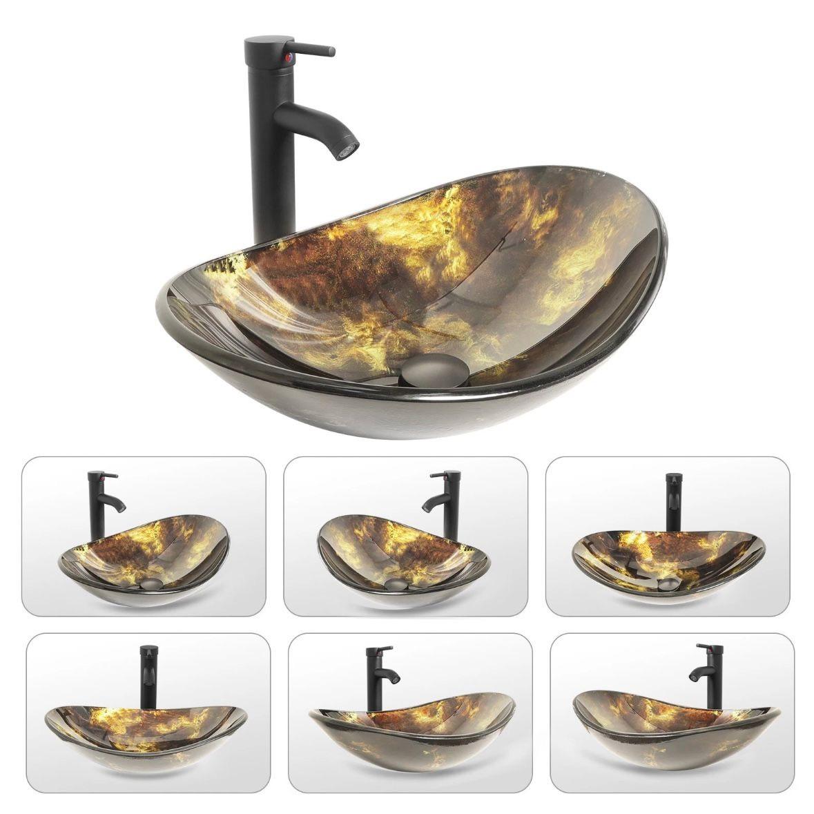Glaswaschbecken Aufsatzwaschbecken Set Wasserhahn